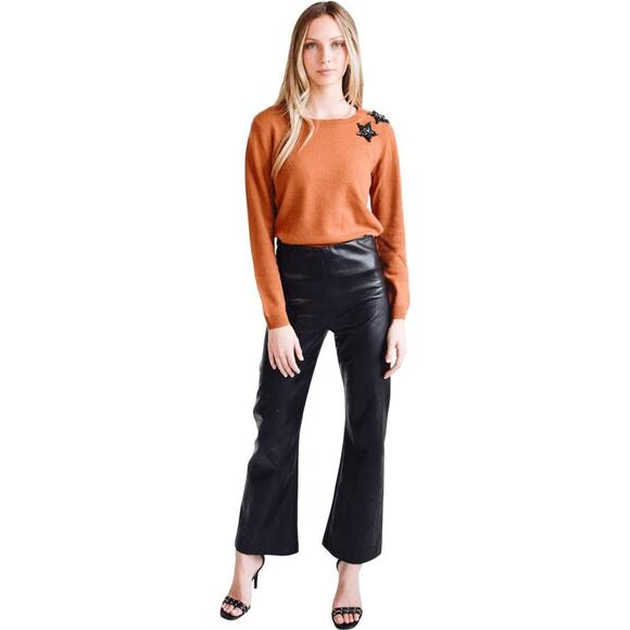 Never a Wallflower Jeweled Stars Cashmere Sweater in Burnt Sienna L - Picture 1 of 2